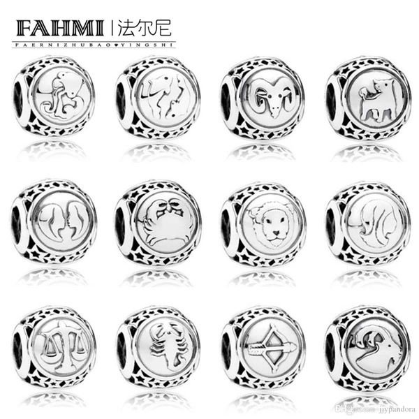 

fahmi 100% 925 sterling silver charm 12 constellation women charm personality diy bracelet beaded accessories wholesale, Black