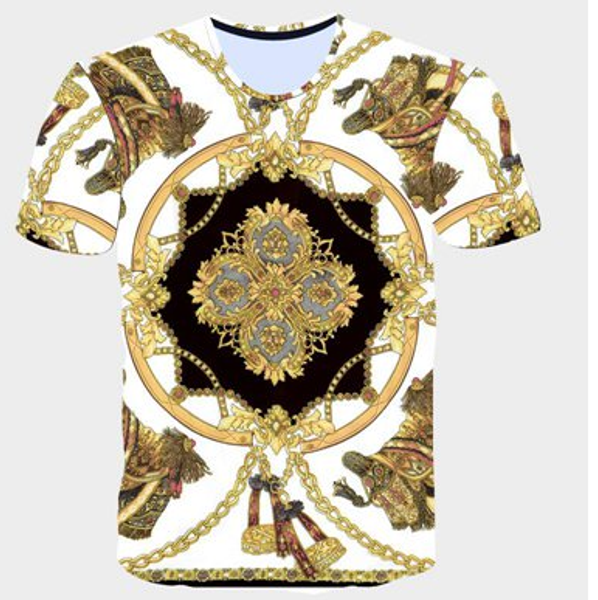 

men/womens fashion golden chain luxury royal 3d print summer t-shirt casual short sleeve varisized style outfit t-shirt u1285, White;black
