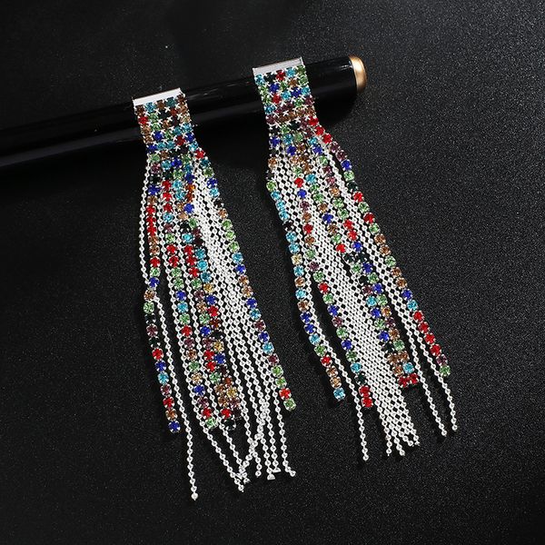 

diamond double-deck tassels earrings woman temperament rhinestone claw chain length fund eardrop, Golden