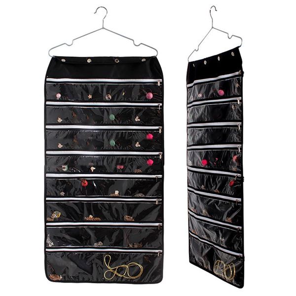 

56-pocket jewelry organizer earring ring bracelet necklace holder double sided hanging pouch jewelry packaging organizador de jo, Pink;blue
