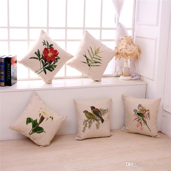 

new flower and bird vintage home decor cotton linen pillow case sofa throw cushion cover square new 240534
