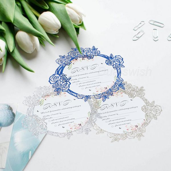 

50pcs flower glitter paper laser cut invitation cards wedding invitations card with envelope wedding decoration supplies