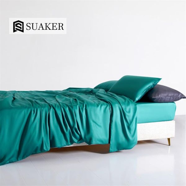 

suaker women green 100% silk bedding set beauty silky quilt cover  king bed linen fitted sheet pillowcase for deep sleep