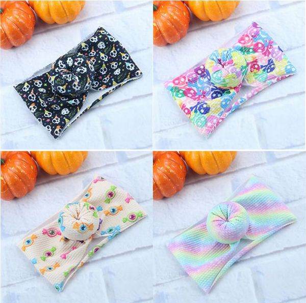 

36colors bulk new halloween print donuts turban headband head wraps for girls texture fabric bows headbands kids party headbands, Slivery;white