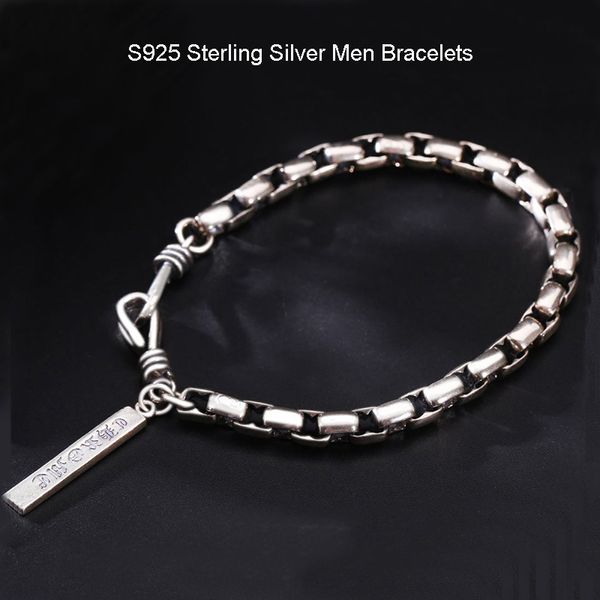 5.5 мм 100% S925 стерлингового серебра старинные мужчины Brace кружева цепи браслет для мужчин ювелирные изделия 925 твердые тайский Серебряная коробка цепи браслет человек ха