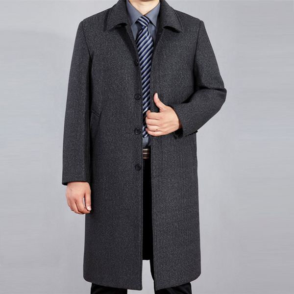

2017new arrival winter men ultra long casual loose turn-down collar woolen outerwear trench hihg qualtiy plus size mlxl2xl3xl4xl, Black