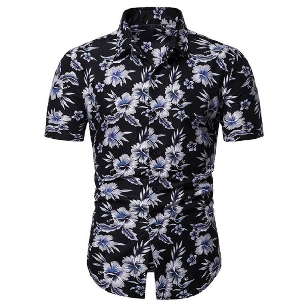 

8 color new summer mens short sleeve hawaiian shirts cotton casual floral shirts wave regular clothing fashion, White;black