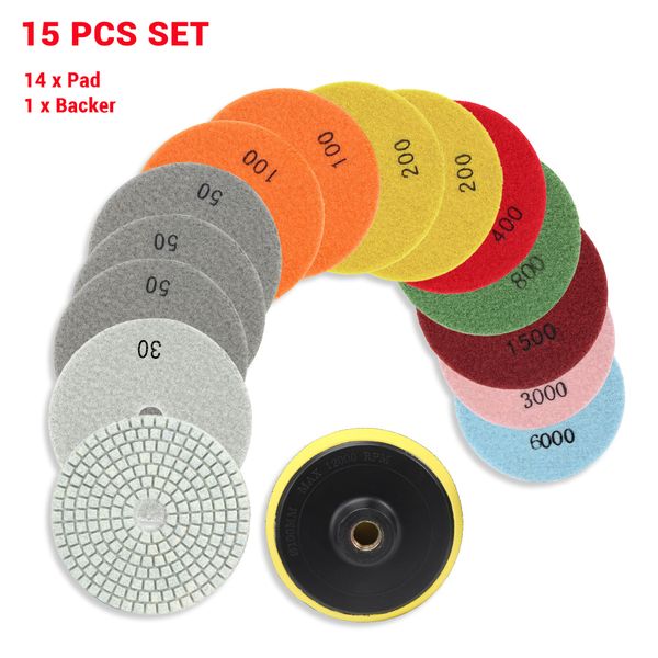 

15pcs diamond polishing pads wet grinding discs 4 inch 100mm for granite marble concrete stone