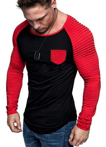 Homens camisetas 5 cores homens camisetas Estilo europeu e americano de mangas compridas tridimensionais cor listradas de cor de combinação de cor Slim Fit CAS