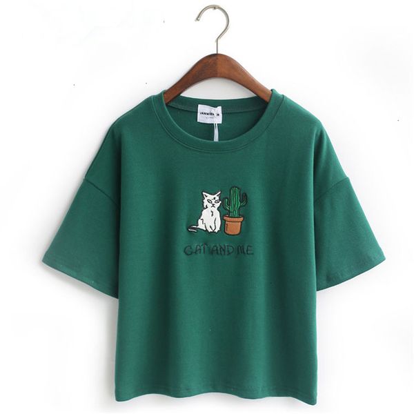 

women designer tshirts womens designer clothing harajuku women korean tee kawaii cat embroidery shirt camiseta feminina drop ship, White