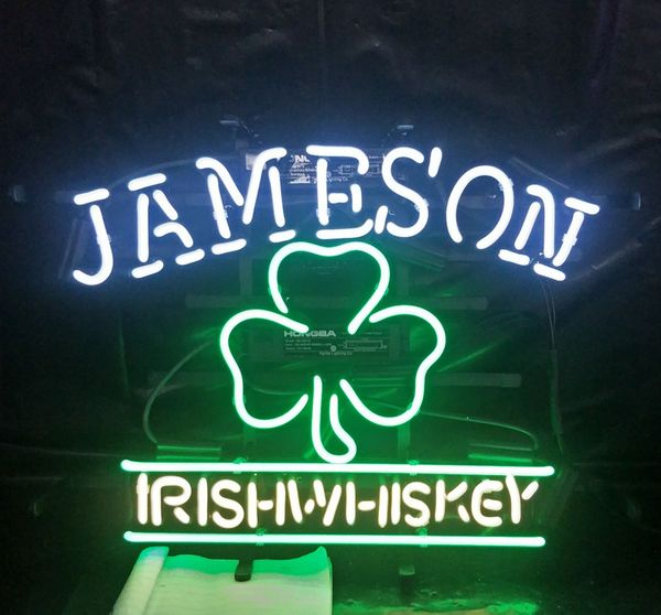 

jameson irish whiskey neon sign lamp design beer advertising decoration art display real glass neon light metal frame 17'' 24&#039