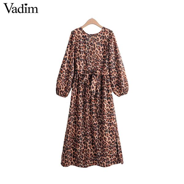 

vadim women vintage leopard print maxi dress animal pattern sashes back zipper female casual dresses retro chic vestidos qc893, Black;gray
