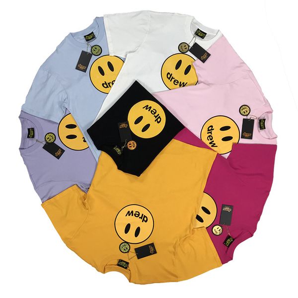 

drew house mascot tee wu yifan justin barber celebrity inspired printed smiley face short-sleeved mens t-shirt, Red