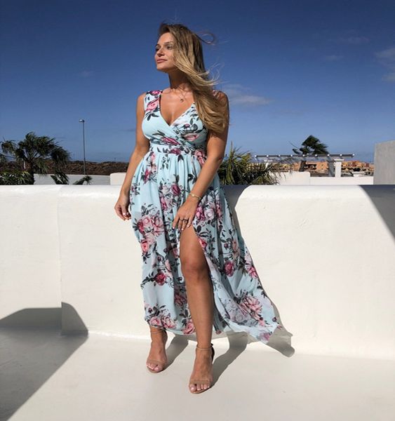 

fashion women printed dresses 2020 new summer womens designer dresses v neck split sleeveless dress 2 colors size s-2xl ph-yf205203, Black;gray