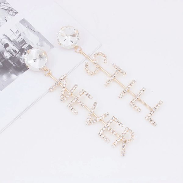 

fashion-letters dangle earrings for girl gold luxury designer jewelry women earrings bling diamond slogan letter pendant friendship gift, Silver