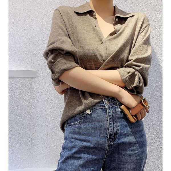 

women sweater casual collar wool shirt, White;black
