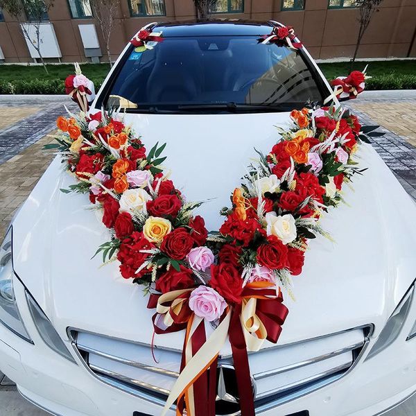 

the main wedding car decoration set married stereo larger v car floral headdress simulation