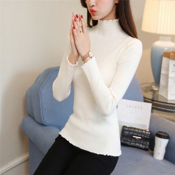 

long sleeve turtleneck bottoming sweaters women solid basic pullovers slim fit knitwear women sweater winter knitted, White;black