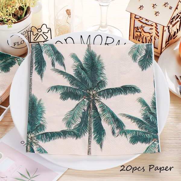 

omilut 20pcs hawaii party supplies disposable paper tropical palm leaves disposable napkins cactus flamingo birthday party deco