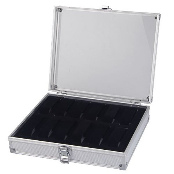

aluminum 12 wristwatch watch showcase display storage case box, Black;blue
