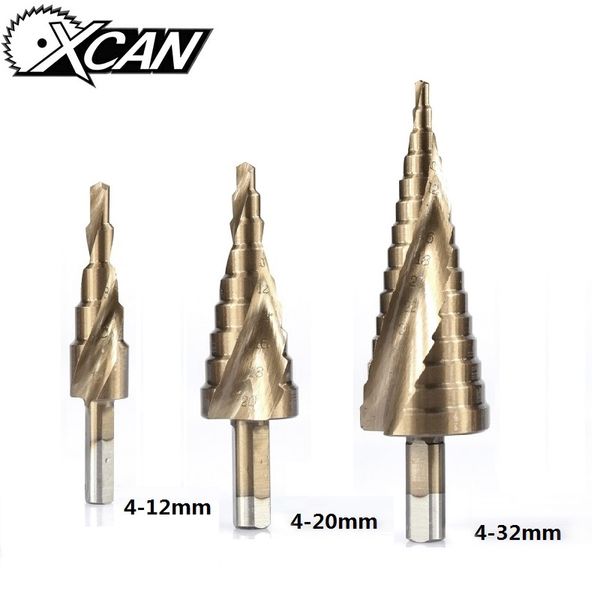 

xcan 3pcs 4-12/20/32mm p6m5 super carbide pvd tinc coating spiral grooved center solid carbide drill bit hss step cone drill bit
