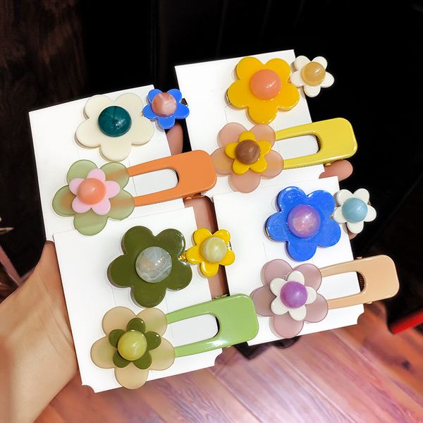 

2pc women girls yellow flower hair accessories acrylic hollow hair clips tin foil sequins hairpins barrettes new headbands, Golden;white
