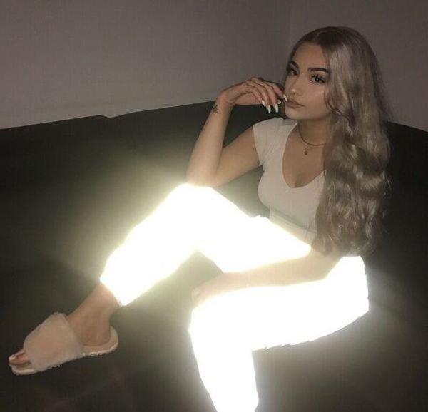 

dulzura flash reflective jogger pants 2018 autumn winter women casual gray solid streetwear trousers, Black;white