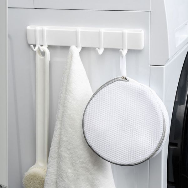 

multifunctional five-connected hook without trace adhesive wall hook bathroom white punching wall hanging