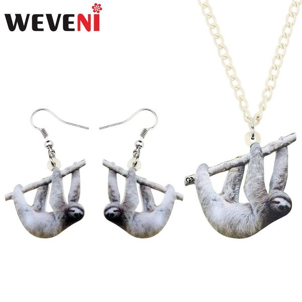 

weveni acrylic anime south american sloth necklace earrings jewelry sets wild animal girls teens decorations novelty charms gift, Silver