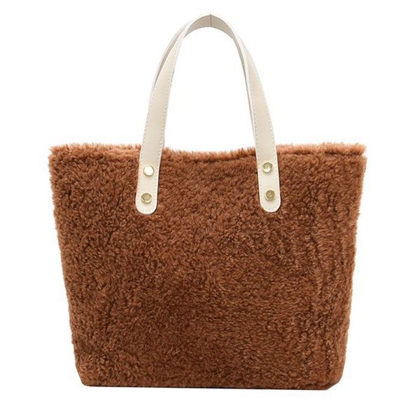 

fggs-women's plush handbag casual tote bag artificial lamb wool shoulder bag
