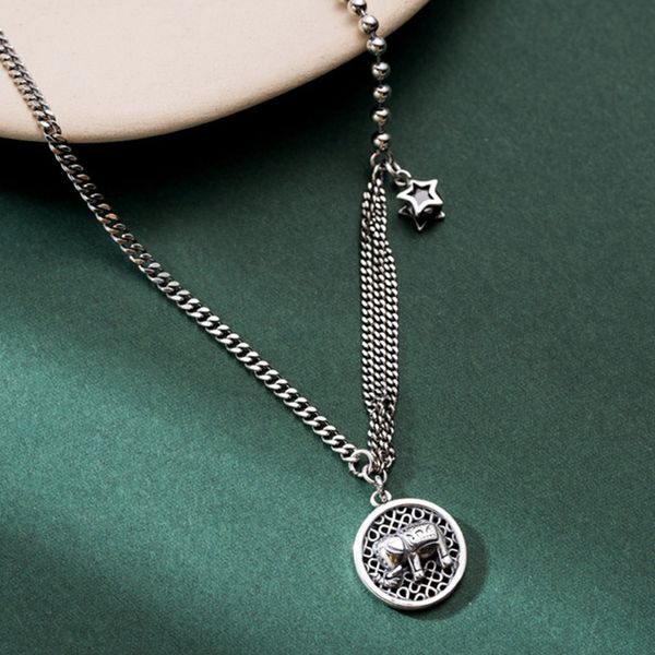 

vintage elephant double layered star 925 sterling silver necklace for women personalized round pendant clavicle chain jewelry