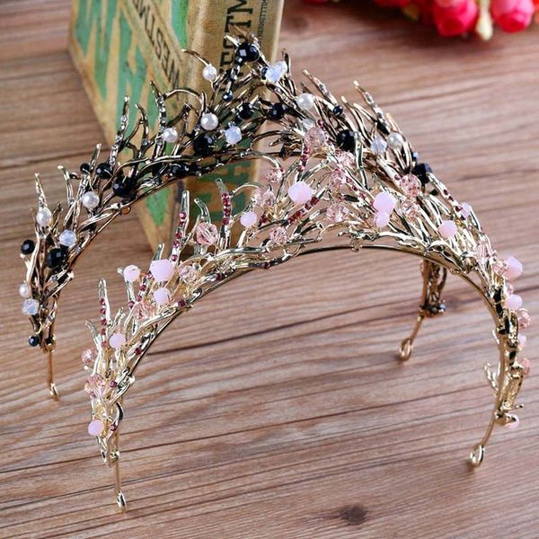 

fashion pink black crystal headband bride tiara crown hair jewelry princess coronet bridal headdress wedding hair accessories jl, Golden;white