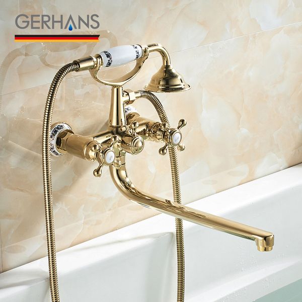 

gerhans gold siver vintage bathtub tub faucet water tap mixer massage spray shower head elegant bathroom bath shower k13101