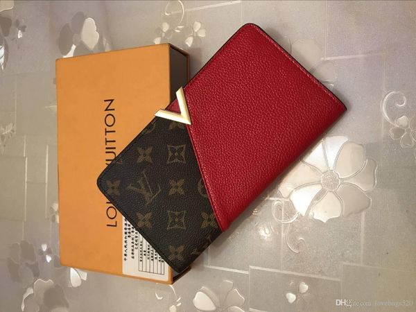 

new wholesale fashion leather women wallet v handbags purses two-color contrast tote bags buckle folding wallets, Red;black