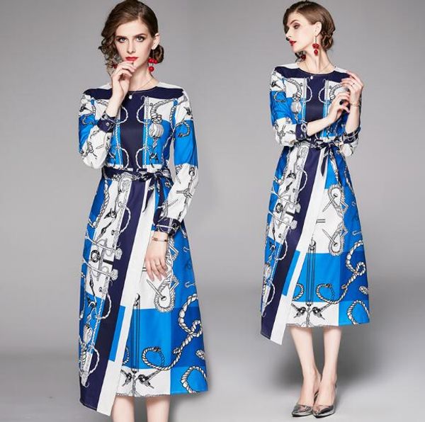 

autumn women's round neck long sleeve fashion print skirt, Black;gray