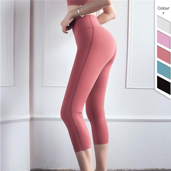 

2019 summer hollow out women yoga gym leggings 3/4 length high waist pants for fitness running jogging ladies tight push-up, White;red