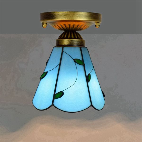 

6 inch tiffany style stained glass ceiling lights ls bars restaurants small ceiling lamp blue leaf art deco glass light ds063