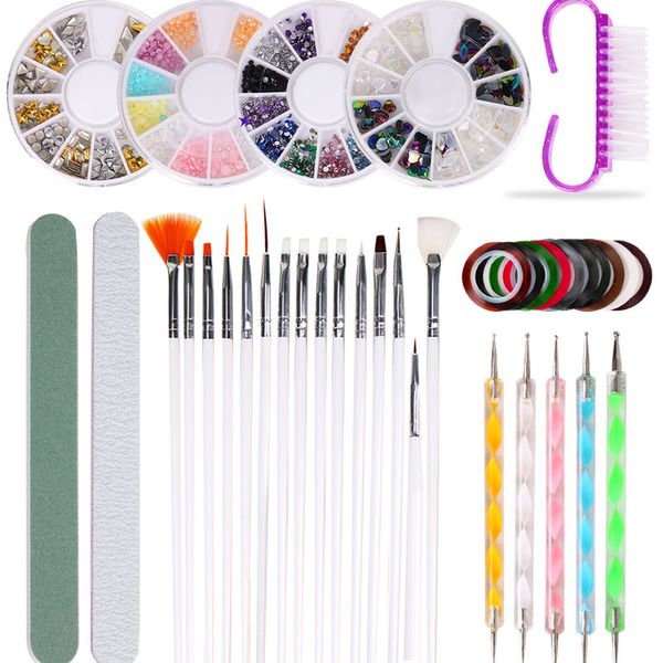 

bfaccia nail art manicure kit 3 styles nail glitter powder decoration acrylic pen brush polishing strip art tools kit set