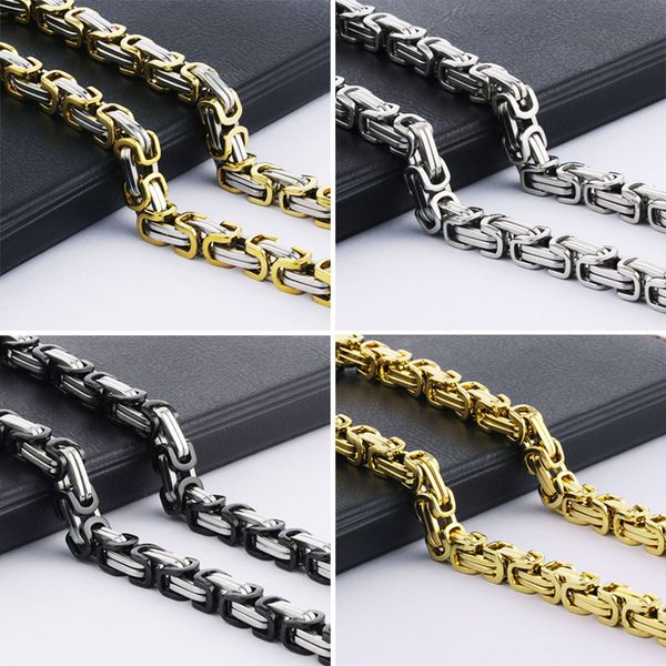 

men byzantine box link chain necklace hiphop stainless steel gold/silver/black long strong heavy chains fashion men jewelry