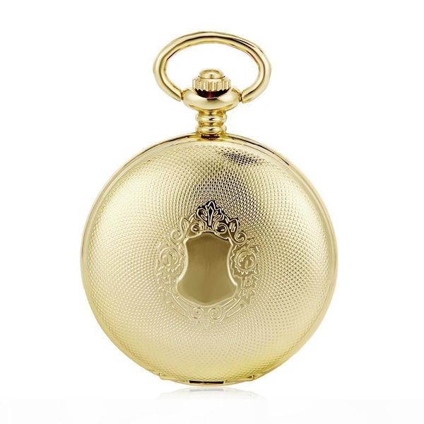 

mechanical automatic self - wind round gold shield pendant roman number pocket watch w chain mens luxury gift suits watch, Slivery;golden
