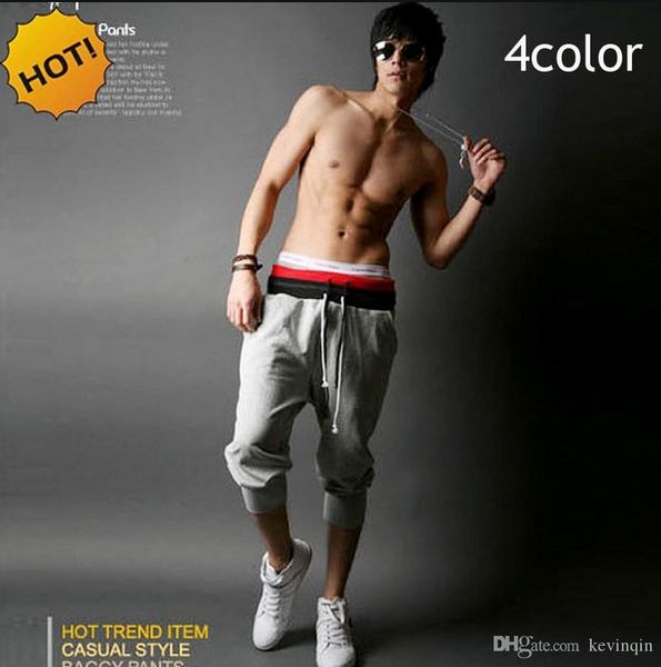 

2016 outdoors joggers gym fitness jogging pants man running traning football elastic waist drawstring ankle banded pants men, Black