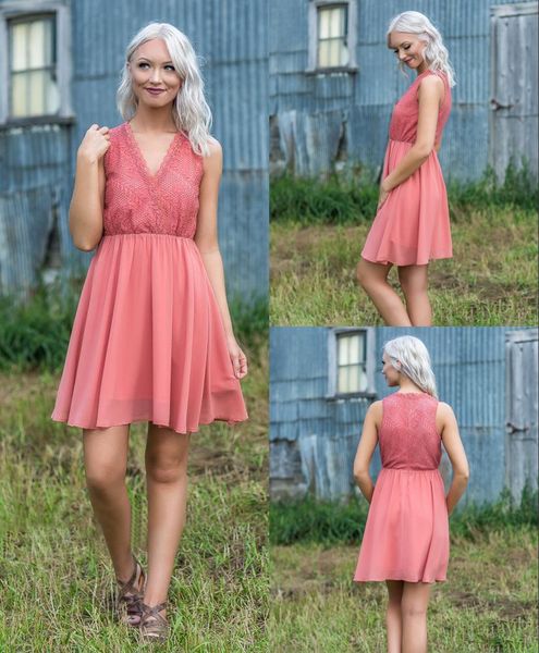 

new arrival bridesmaid dresses short lace v neck pleat maid of honor dresses bm0626, White;pink