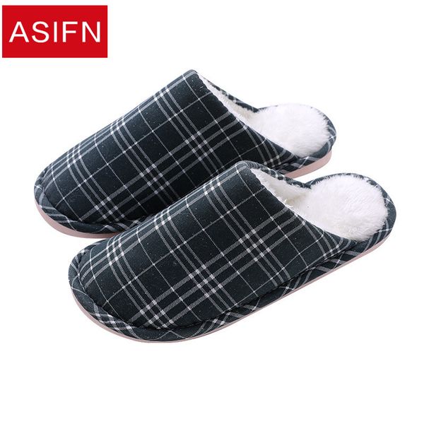 

asifn men winter slippers with fur indoor home furry ladies household wood floor warm couple non-slip soft bottom cotton shoes, Black