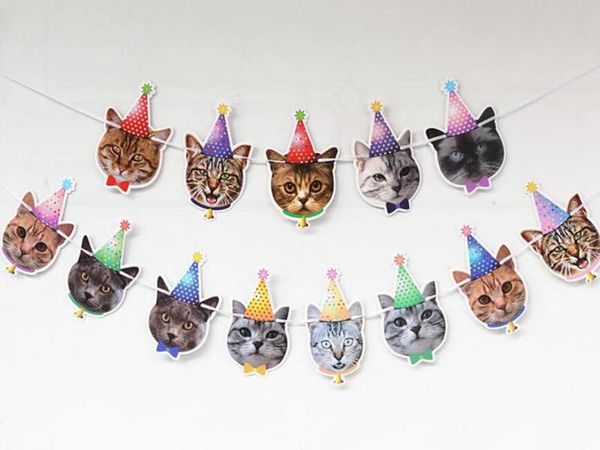 100 Set Cat Pet Party Flag Cartone Decorazione per feste Cat Decor Banner Bunting Garland Banner Pet Birthday Flag Hanging Decor