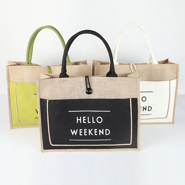 

women linen casual tote large capacity female fabric handle bags lady daily storage shopper bag beach shopping bag