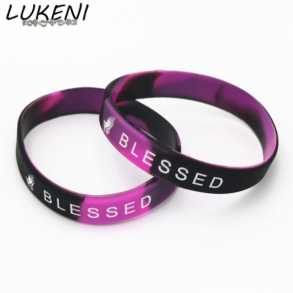 

1pc new blessed silicone wristband printed sports mix color bracelets&bangles women man faith believe gifts jewelry sh155, Golden;silver