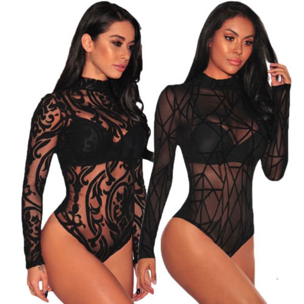 

jumpsuit womens bodysuit women long sleeve stretch bodysuit lace sheer split leotard body shirt party lace v neck nightwear bodysuit, Black;white