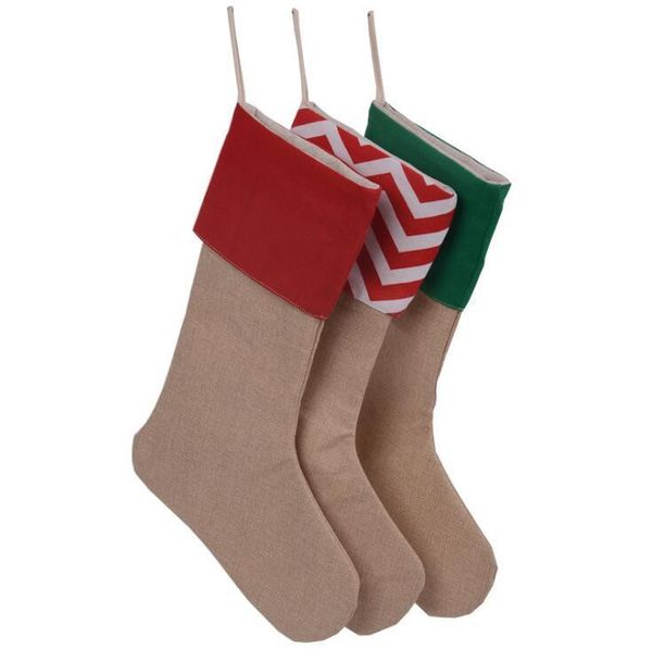 12 * 18inch холст рождество чулок подарочные пакеты полосатый xmas чулки plain burlap носки конфеты мешок рождественские украшения yth137
