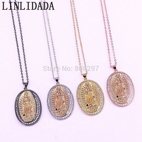 

8pcs cz micro pave jesus pendant necklace for men metal copper oval shaped fashion jewelry, Silver