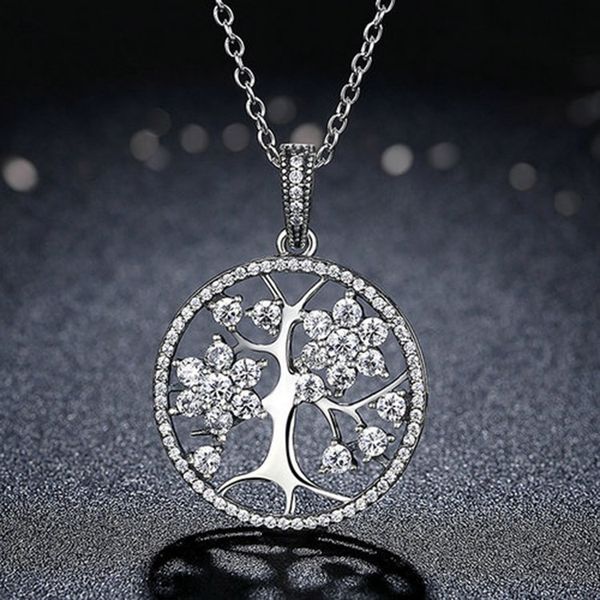 

wholesale- tree pendant necklace luxury designer jewelry for pandora 925 sterling silver cz diamond ladies pendant necklace with box